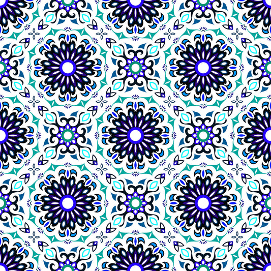 Turquoise - Blue Mandala Fabric - 198i