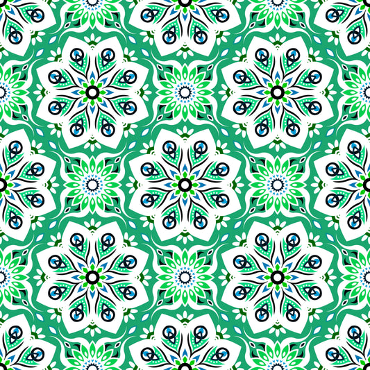 Turquoise - Green - Blue Mandala Fabric - 236i
