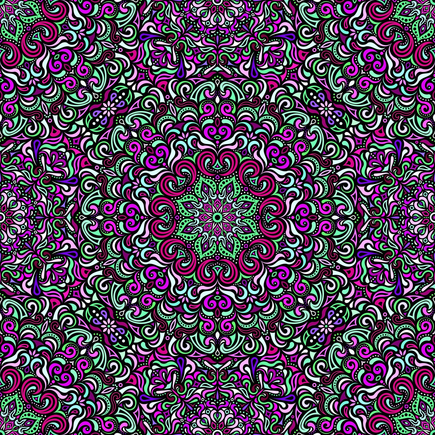 Green - Purple - Pink Mandala Fabric 2007.1