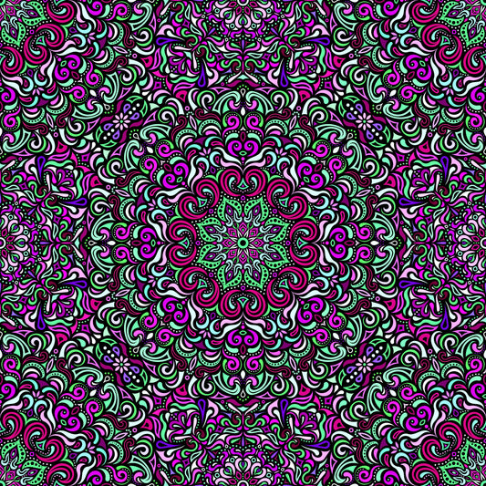 Green - Purple - Pink Mandala Fabric 2007.1