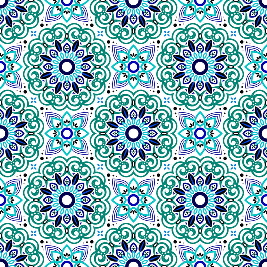Turquoise - Blue Mandala Fabric - 149i