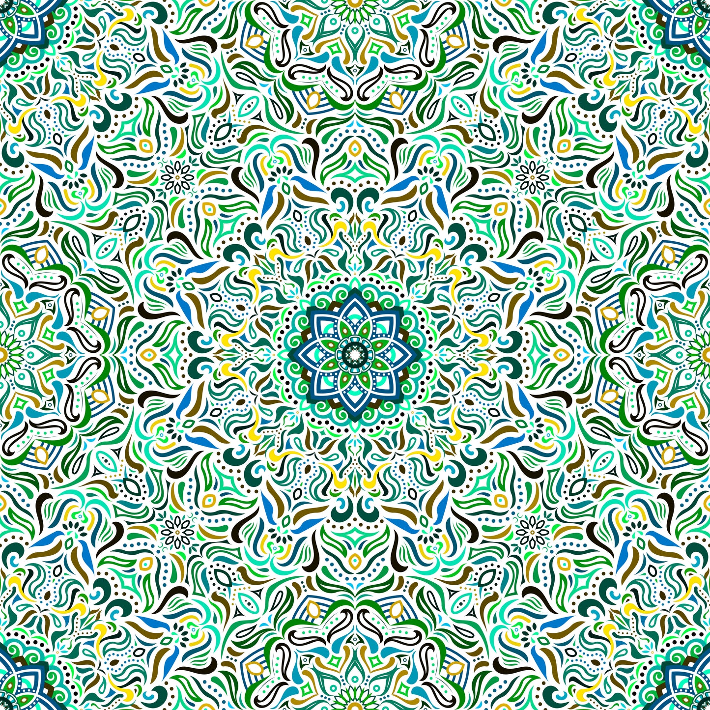 Turquoise - Yellow - Blue Mandala Fabric 2009.1i