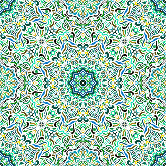 Turquoise - Yellow - Blue Mandala Fabric 2009.1i
