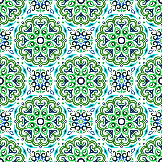 Green - Turquoise - Blue Mandala Fabric - 155i