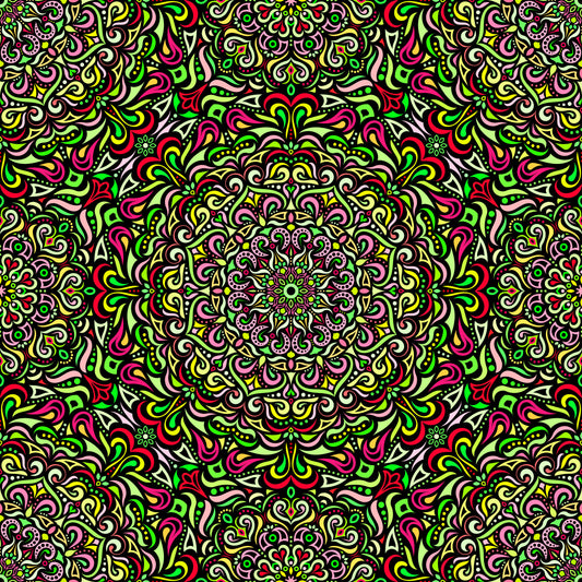 Green - Red - Yellow Mandala Fabric 2005