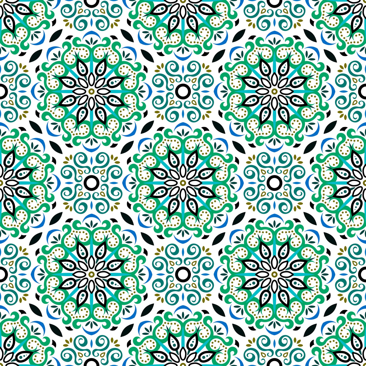 Green - Blue - Turquoise Mandala Fabric - 165i