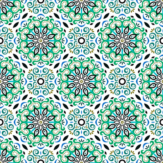 Green - Blue - Turquoise Mandala Fabric - 165i