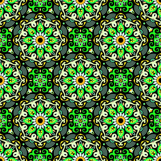 Green - Yellow - Orange Mandala Fabric - 140