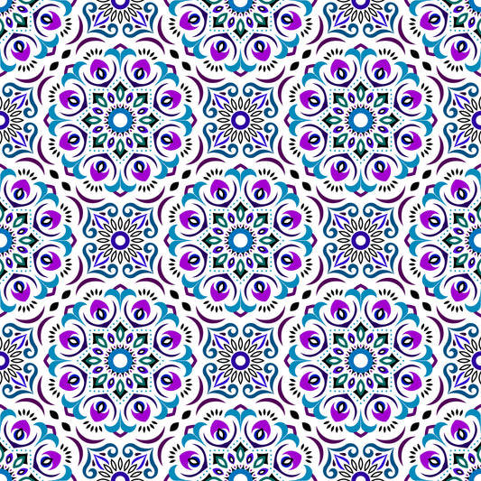 Blue - Purple Mandala Fabric - 209i