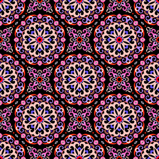 Red - Blue - Pink Mandala Fabric - 188