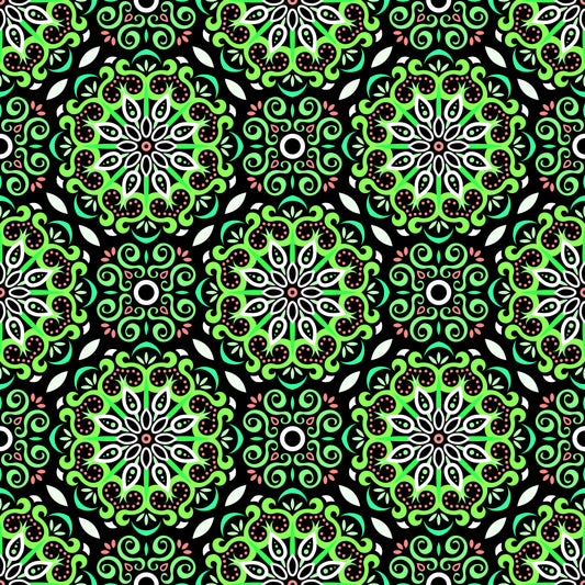 Green - Red Mandala Fabric - 165