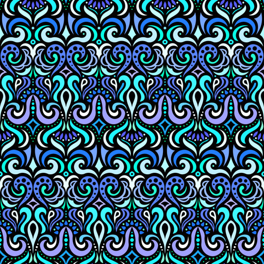 Blue - Turquoise Abstract Doodle Fabric 1001