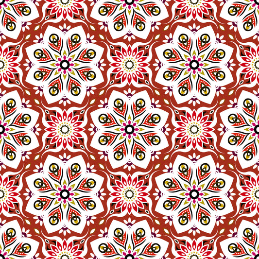 Red - Yellow Mandala Fabric - 236i