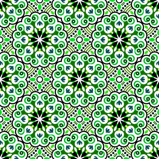 Green - Teal Mandala Fabric - 132i