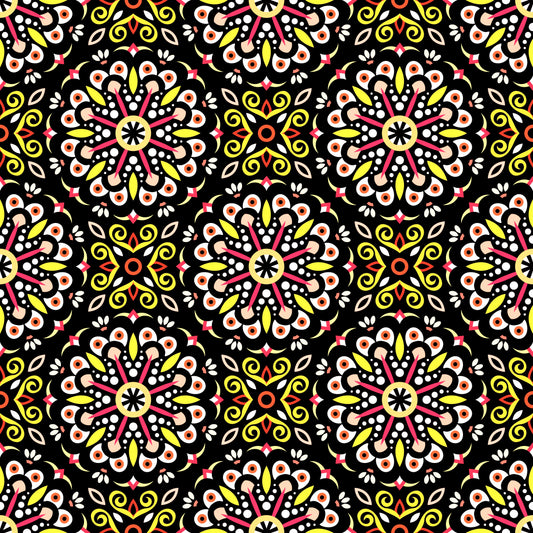 Yellow - Red - Orange Mandala Fabric - 156