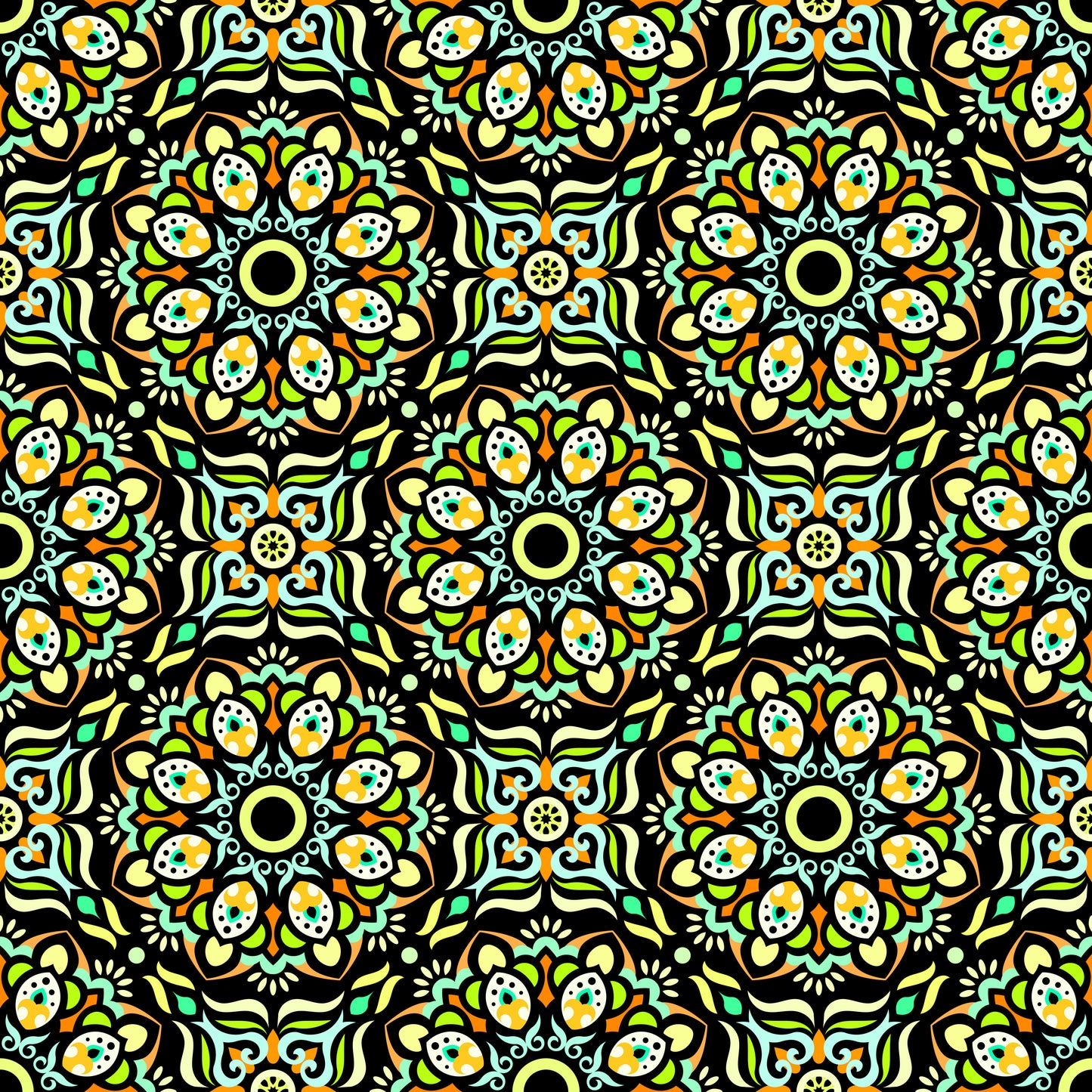 Yellow - Turquoise - Green Mandala Fabric - 186