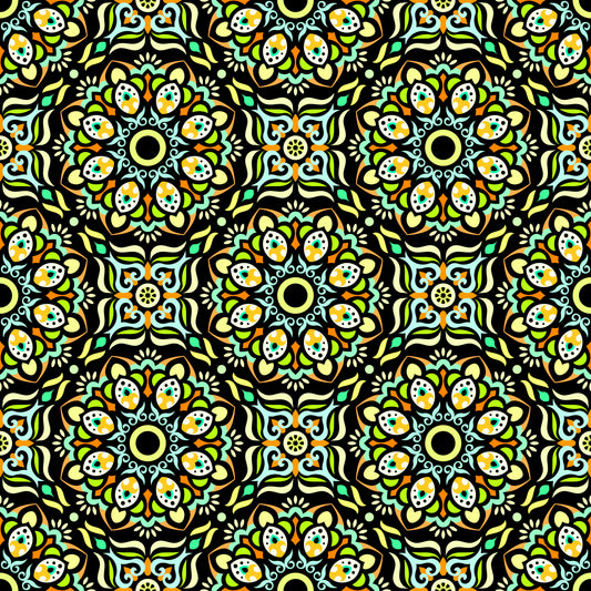 Yellow - Turquoise - Green Mandala Fabric - 186