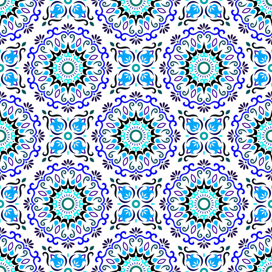 Blue - Turquoise Mandala Fabric - 174i