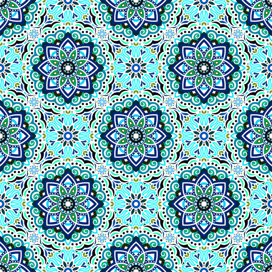 Turquoise - Blue - Green Mandala Fabric 2009.3i
