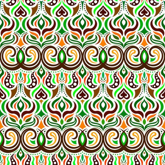 Green - Orange - Brown Abstract Doodle Fabric 1009.7i