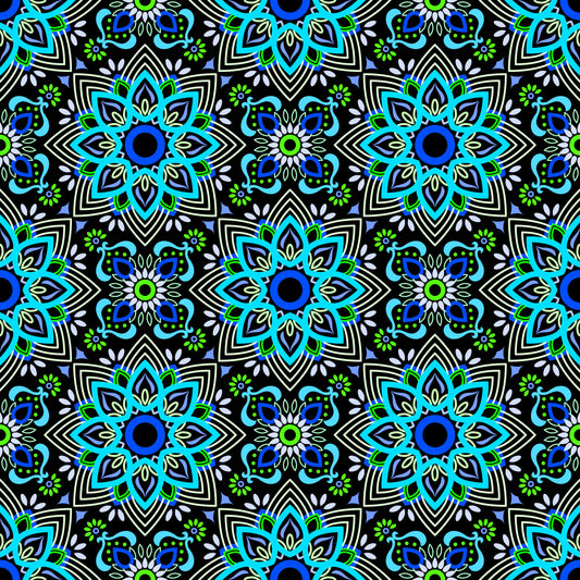 Turquoise - Green - Blue Mandala Fabric - 145