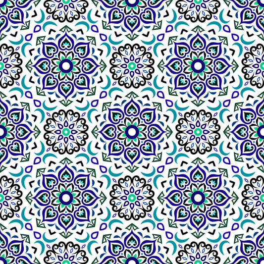 Blue - Turquoise Mandala Fabric - 213i