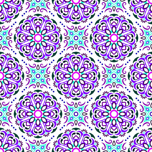 Purple - Turquoise Mandala Fabric - 160i