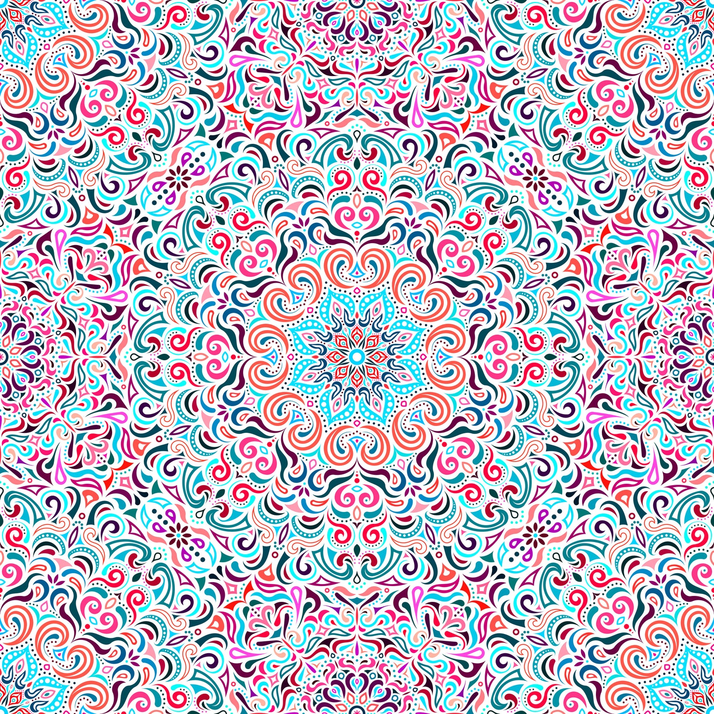 Turquoise - Red - Purple Mandala Fabric 2007.1i