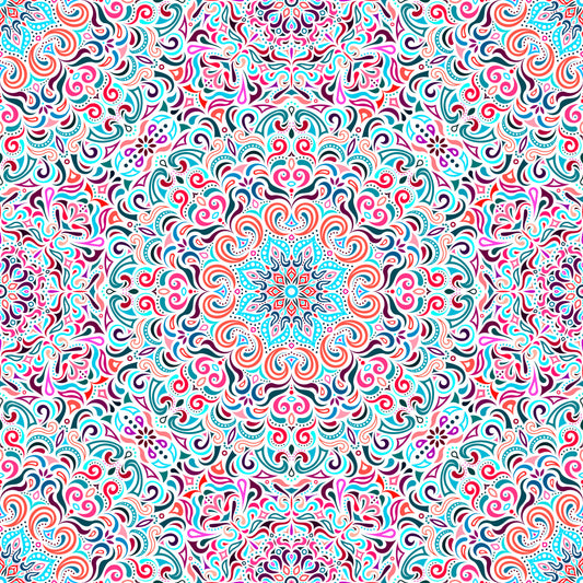 Turquoise - Red - Purple Mandala Fabric 2007.1i