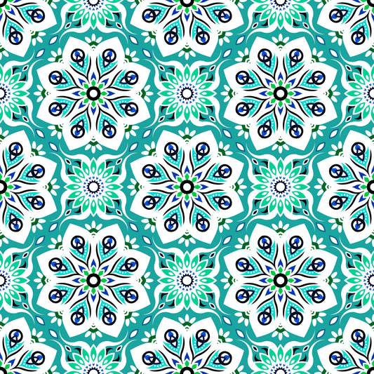 Turquoise - Blue - Green Mandala Fabric - 236i