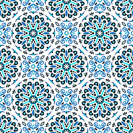 Turquoise - Blue Mandala Fabric - 156i