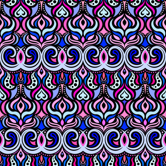 Blue - Pink - Turquoise Abstract Doodle Fabric 1009.7