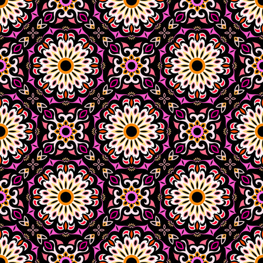 Pink - Yellow - Orange Mandala Fabric - 198