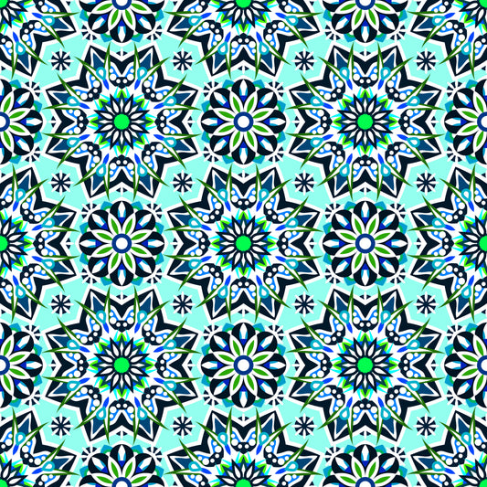 Turquoise - Green - Blue Mandala Fabric - 122i