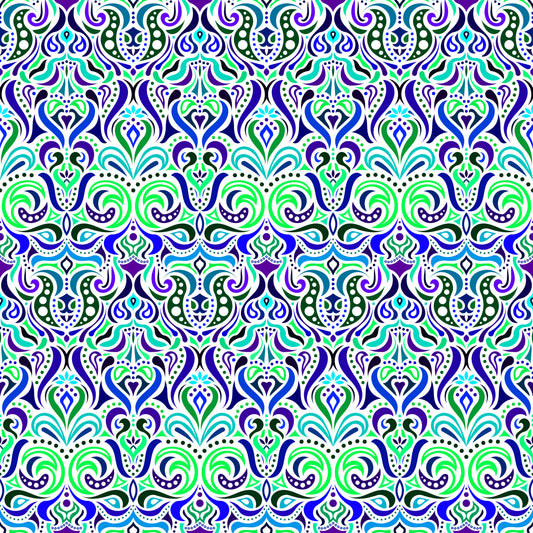Green - Blue - Turquoise Abstract Doodle Fabric 1011.4i