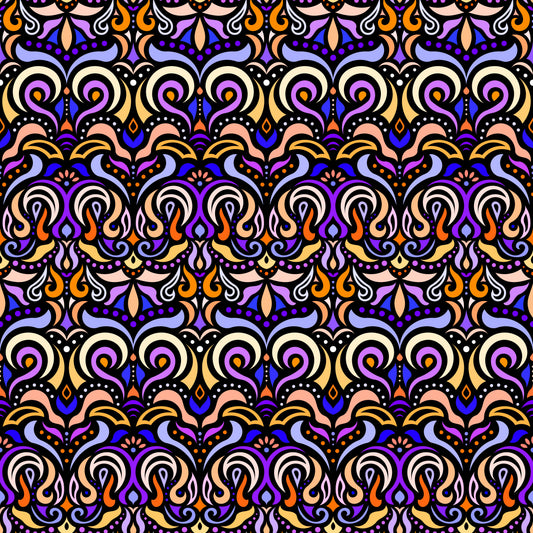 Yellow - Orange - Purple Abstract Doodle Fabric 1007