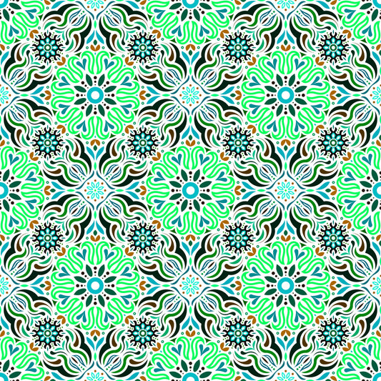 Turquoise - Green - Brown Mandala Fabric 2009.2i