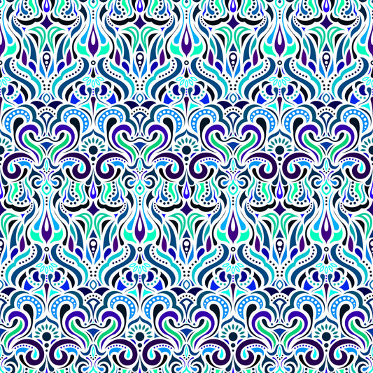 Turquoise - Blue Abstract Doodle Fabric 1012i