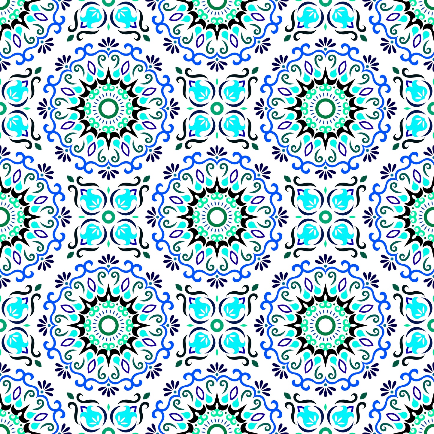 Turquoise - Blue Mandala Fabric - 174i