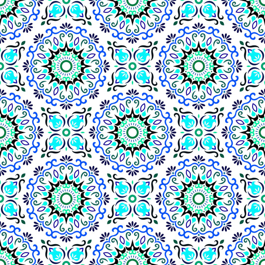 Turquoise - Blue Mandala Fabric - 174i