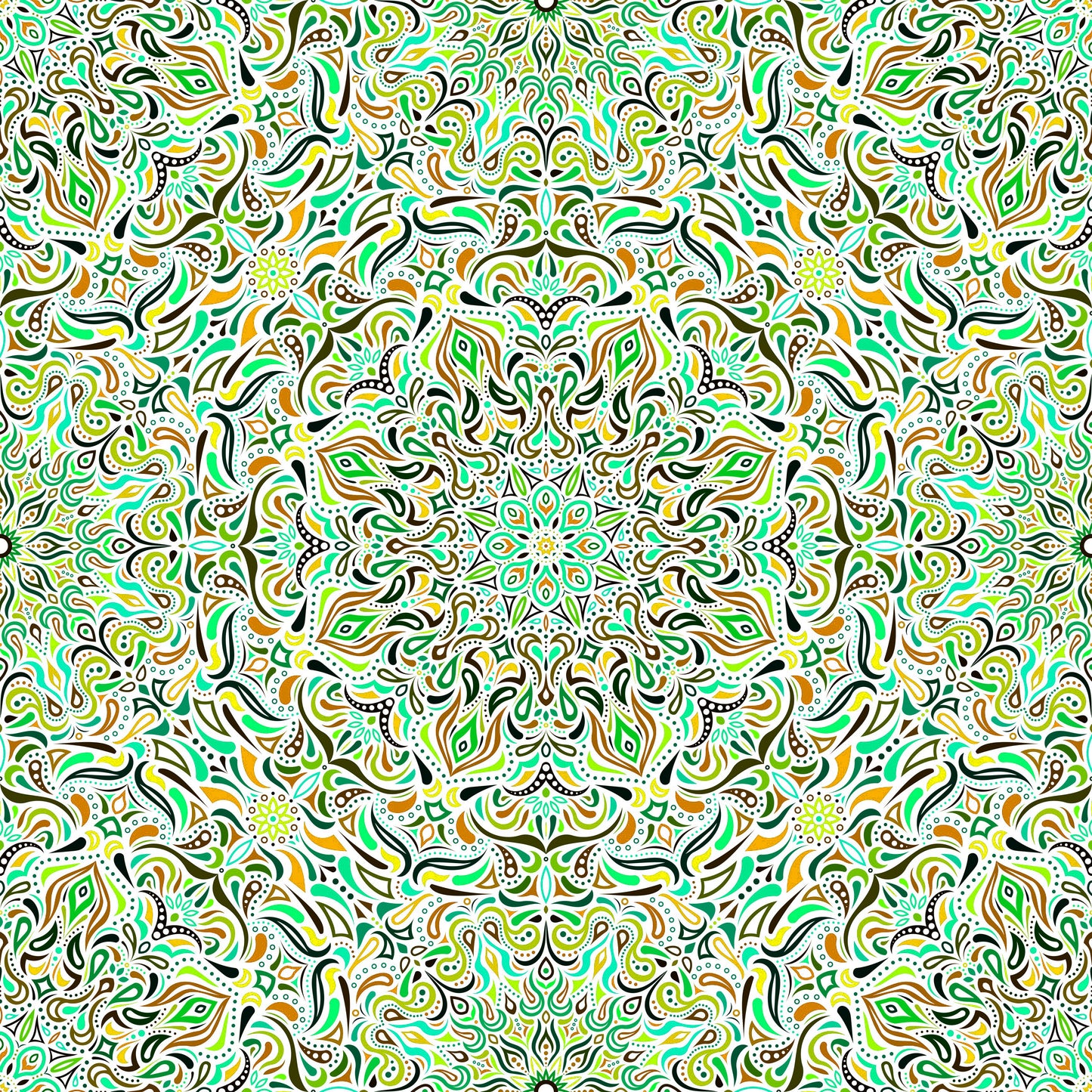 Turquoise - Yellow - Green Mandala Fabric 2008.1i
