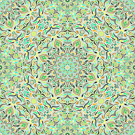 Turquoise - Yellow - Green Mandala Fabric 2008.1i