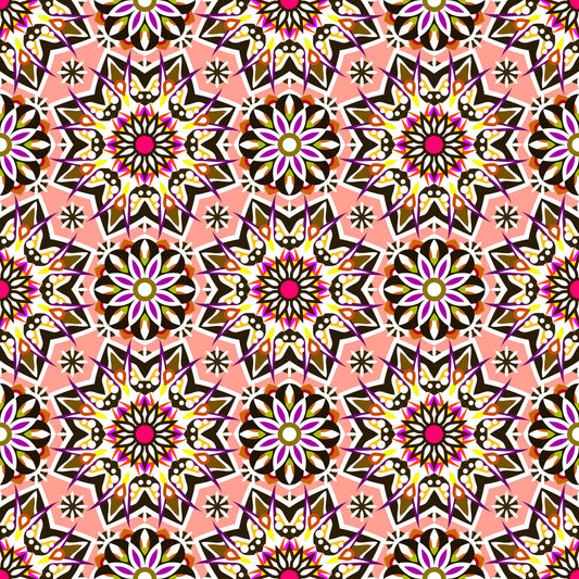 Pink - Purple - Brown Mandala Fabric - 122i