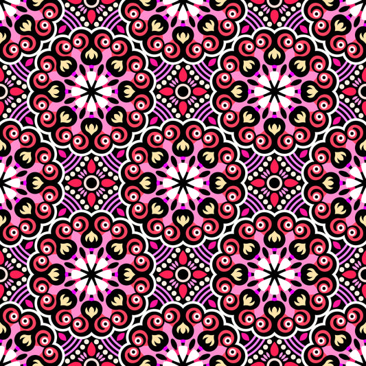 Red - Pink - Yellow Mandala Fabric - 132