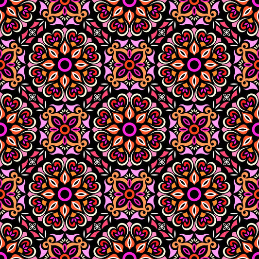 Orange - Red - Pink Mandala Fabric - 206