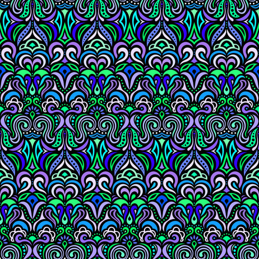 Green - Blue - Purple Abstract Doodle Fabric 1008.3