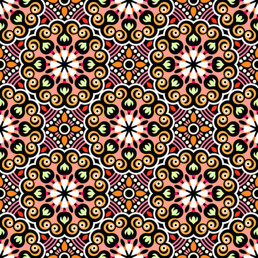 Orange - Yellow - Red Mandala Fabric - 132