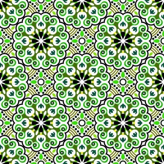 Green - Yellow Mandala Fabric - 132i