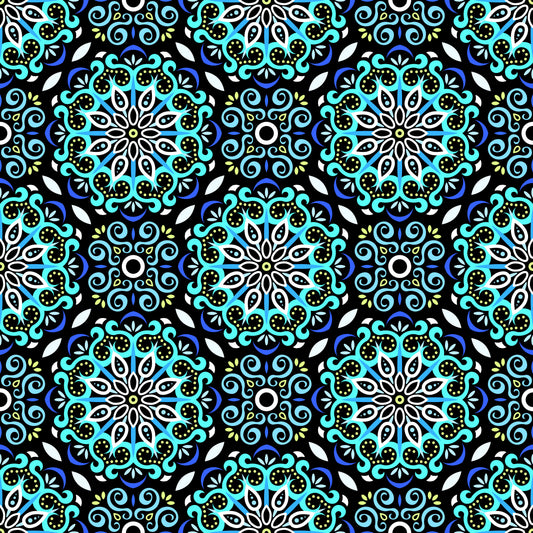 Turquoise - Blue - Green Mandala Fabric - 165