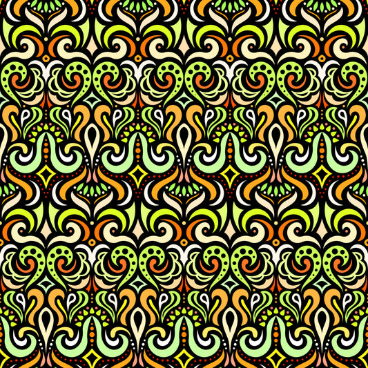 Yellow - Green - Orange Abstract Doodle Fabric 1001